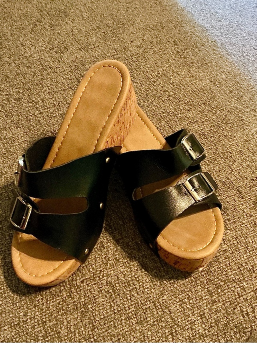 H&M Black Double Buckle Slide Wedge Sandals